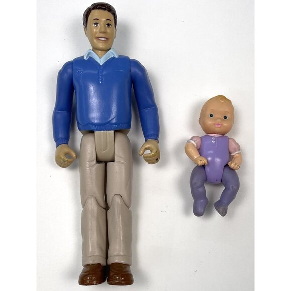 FISHER-PRICE Loving Family Dollhouse 2.5" Baby Infant & Dad DOLLS Nursery Purple - Picture 1 of 6